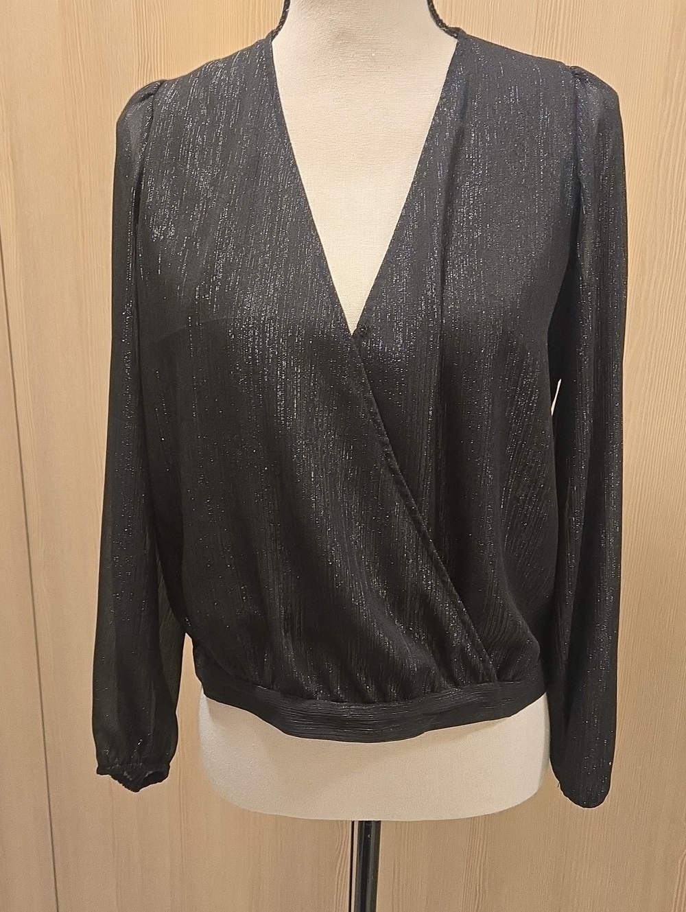 Madewell Black Metallic Wrap-Style Blouse